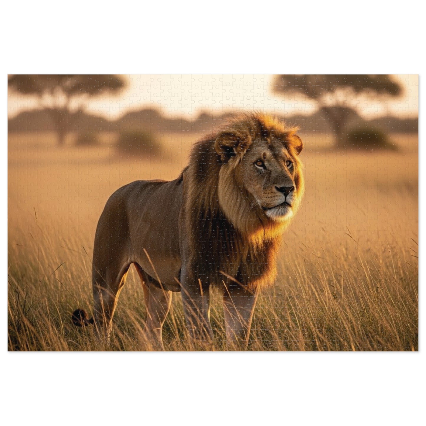 Lion in Golden Savanna Jigsaw Puzzle (with Tin)