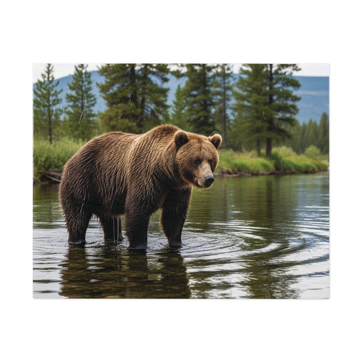 Brown Bear River Jigsaw Puzzle Majestic Wilderness Wildlife Nature Art