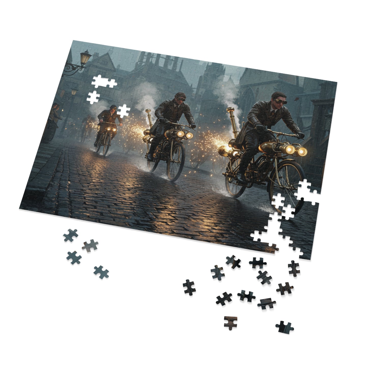 110, 252, 500, 1000, 2000 pcs Steampunk Bicycle Jigsaw Puzzle, Vintage Bike Puzzle, Collectible Puzzle, Retro-Futuristic Bike Puzzle, Victorian Steampunk City Puzzle, Industrial Adventure Jigsaw