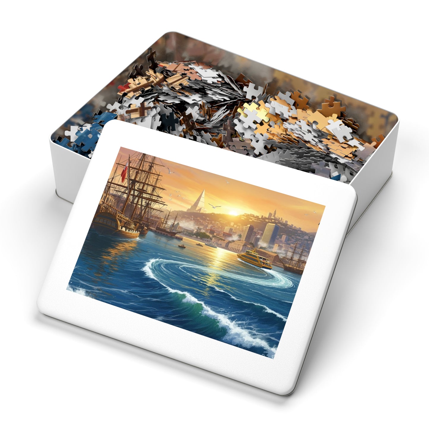 Sunset Harbor Jigsaw Puzzle |  Coastal City Sailing