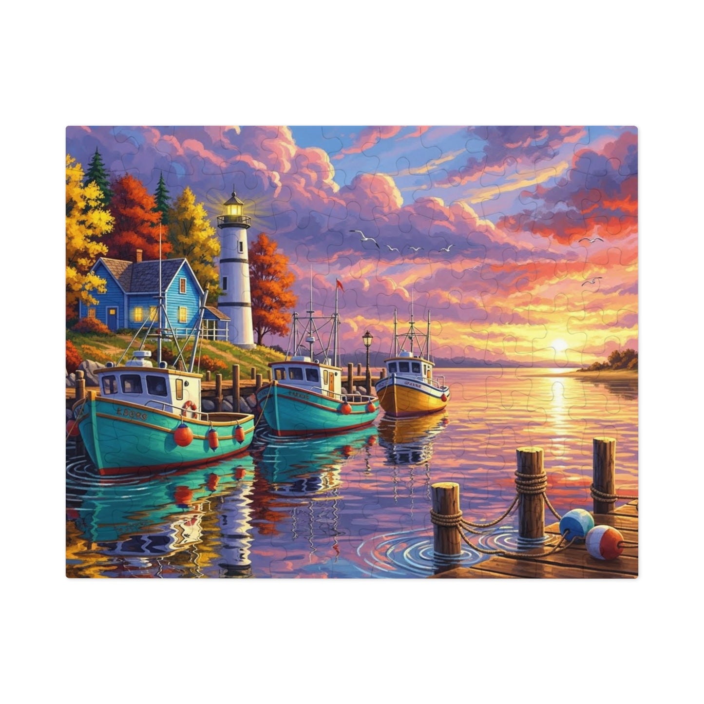 Autumn Harbor Lighthouse Jigsaw Puzzle