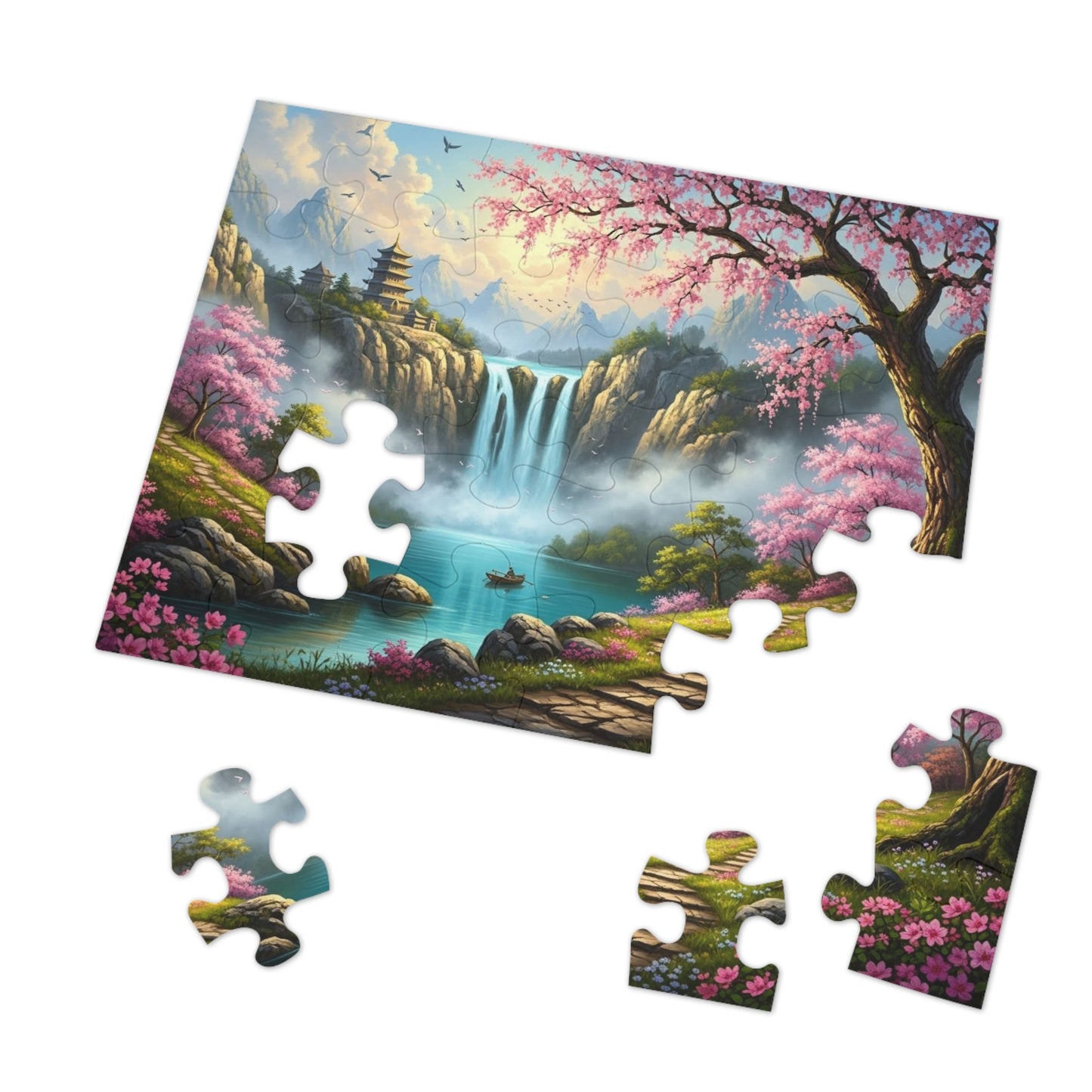 Cherry Blossom Waterfall Jigsaw Puzzle