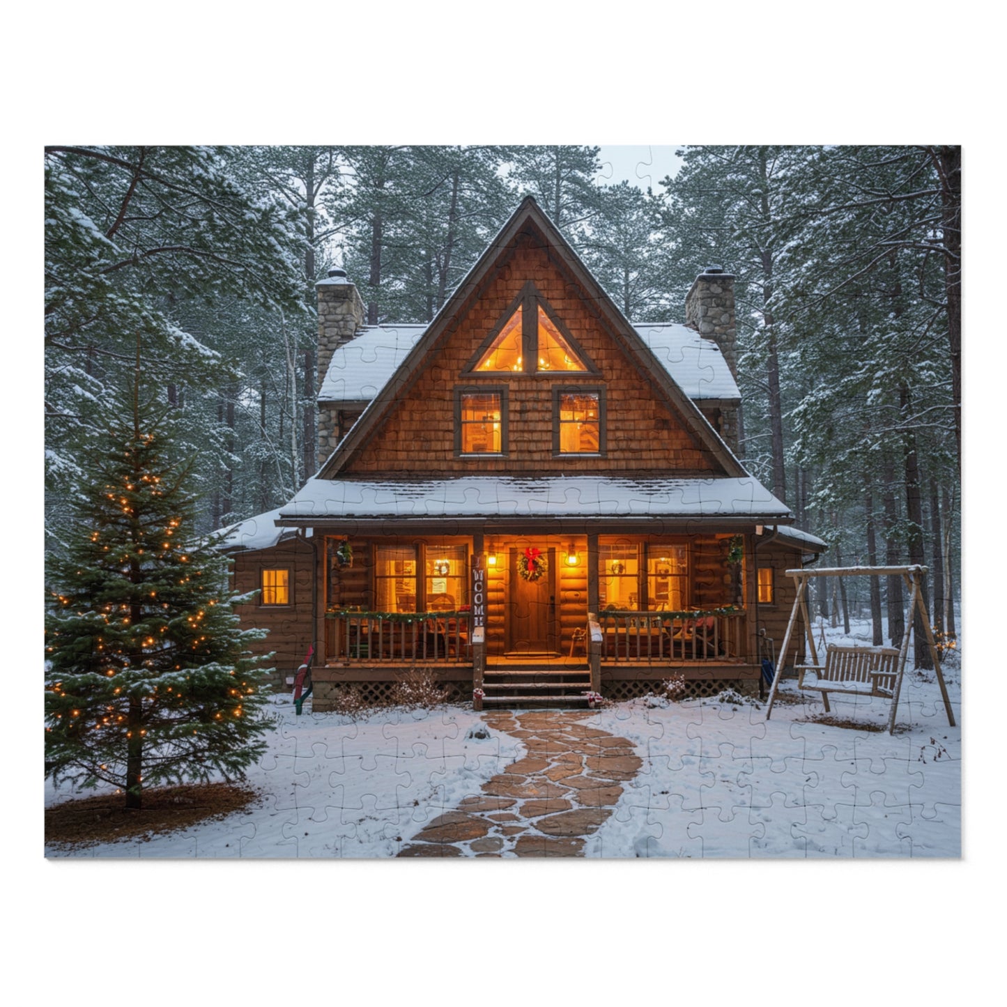 252 pcs Cozy Winter Cabin Jigsaw Puzzle, Winter Wonderland Jigsaw Puzzle, Snow-Covered Retreat with Christmas Decor, Winter Wonderland Puzzle