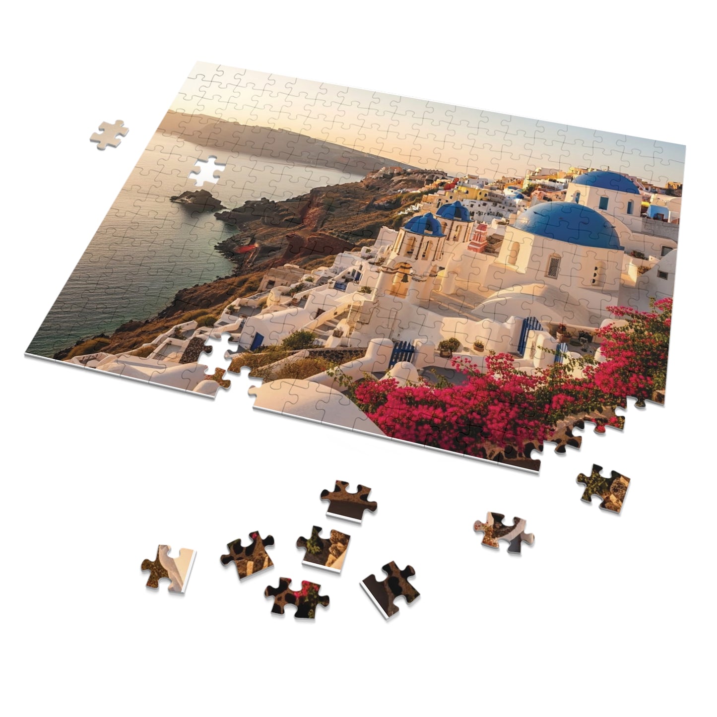 Santorini Sunset Cliffside Jigsaw Puzzle ☀️ Blue Domes Over the Aegean Sea