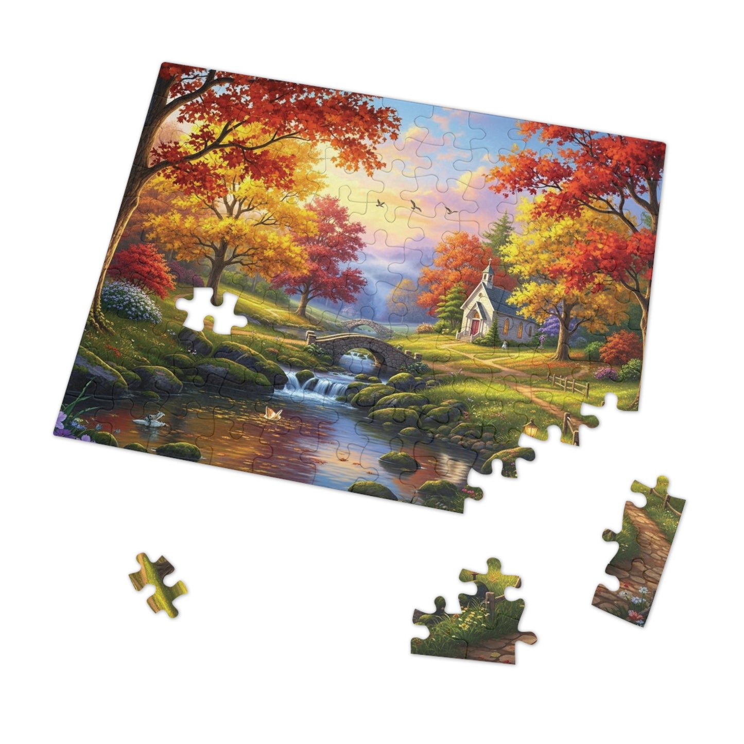 Autumn Chapel Serenity Jigsaw Puzzle