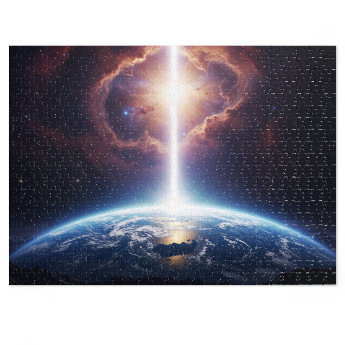 110, 252, 500, 1000, 2000 Planet Earth in Lightbeam Puzzle – Space Explorer Theme | Space Earth Art Jigsaw | Galaxy Scene | Earth from Space View