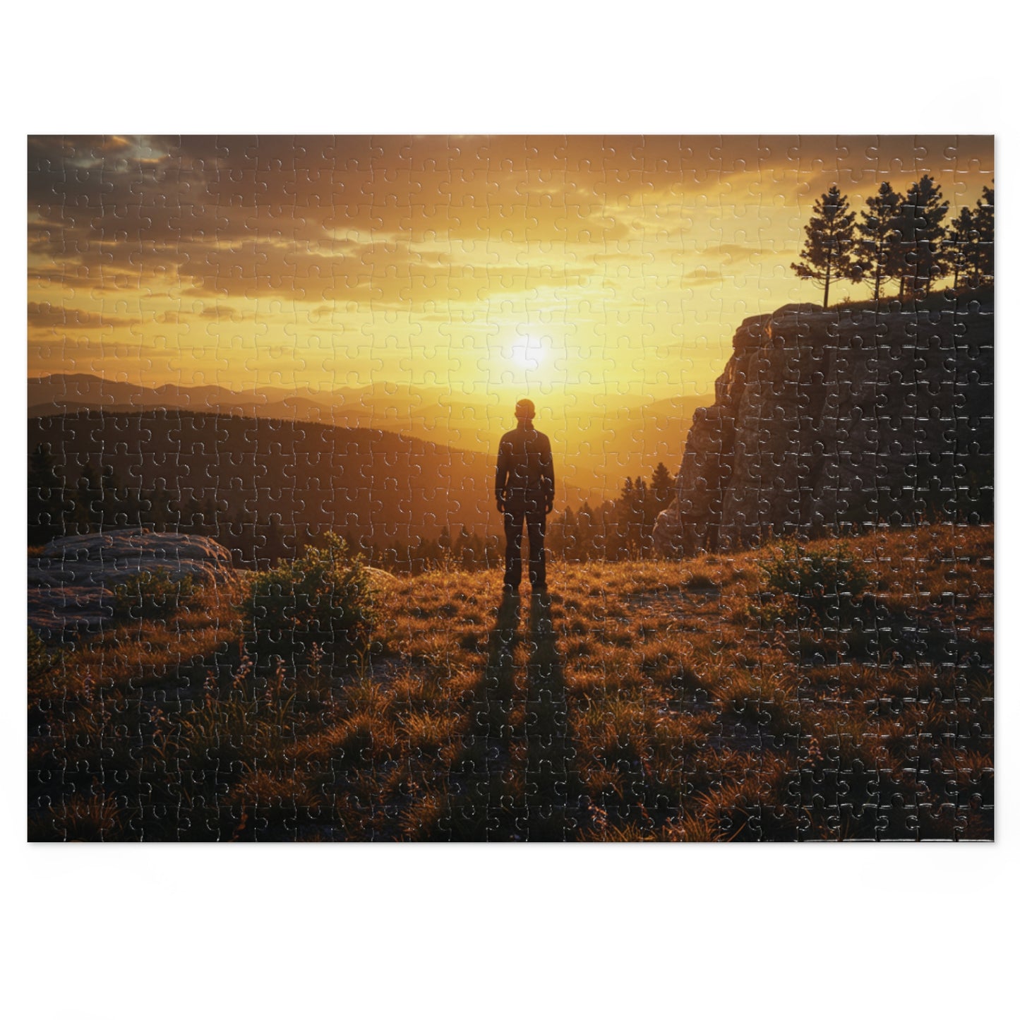 252, 500, 1000, 2000 Jigsaw Puzzle| Golden Hour Reflection | Sunset Overlook | Solitary Figure in Nature | Mountain Ridge Glow Jigsaw Puzzle | Scenic Jigsaw Puzzle with Vintage Tin