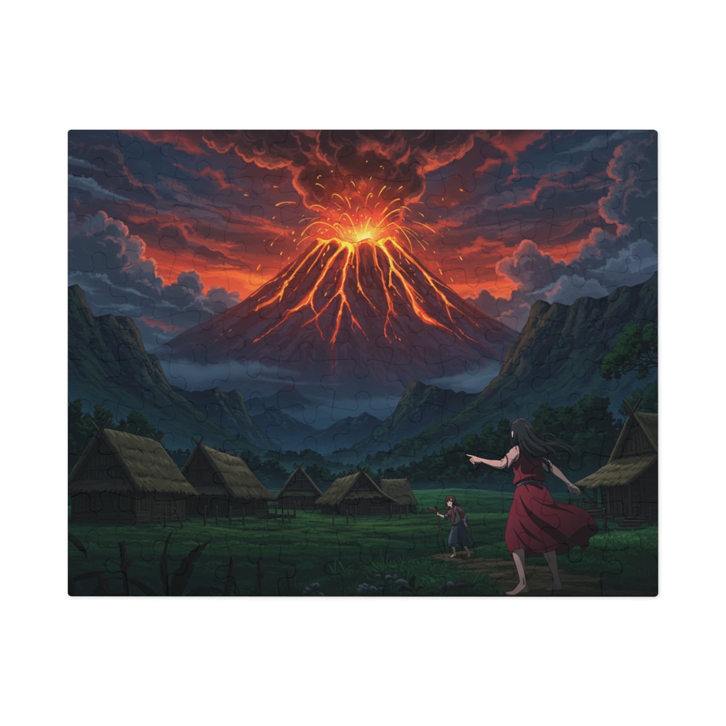 110, 252, 500, 1000 pcs Volcano Eruption Jigsaw Puzzle, Explosive Landscape Puzzle, Lava Flow and Smoke Over Mountainous Horizon