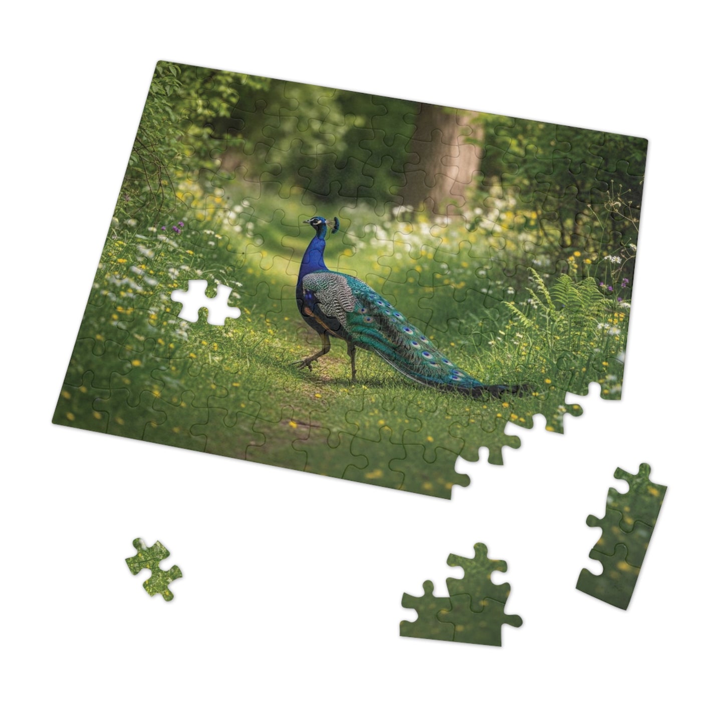 Peacock in Wildflower Garden Jigsaw Puzzle (with Tin) — 500-Piece Nature Puzzle Gift