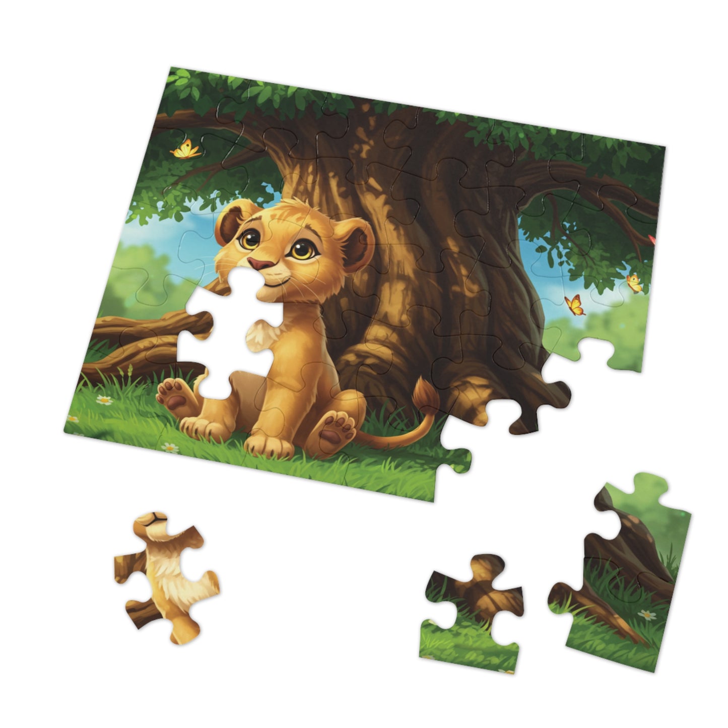 30, 110, 252, 500 Adorable Lion Cub Jigsaw Puzzle with Tin, Little Lion Under the Tree – Nature Puzzle for Children & Animal Lovers, Whimsical Wildlife for Kids & Families