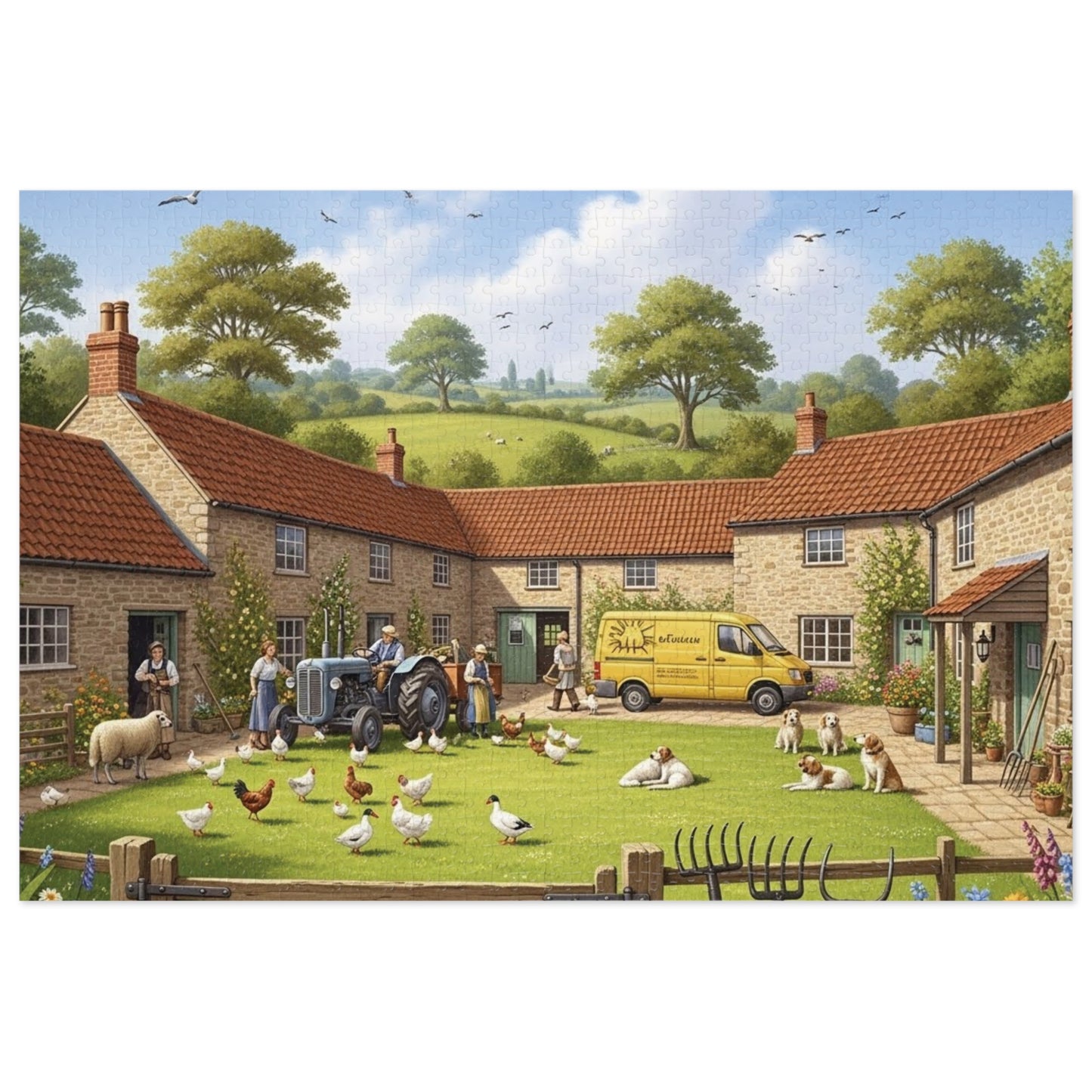 Countryside Village Farm Jigsaw Puzzle with Dogs Chickens and Sheep