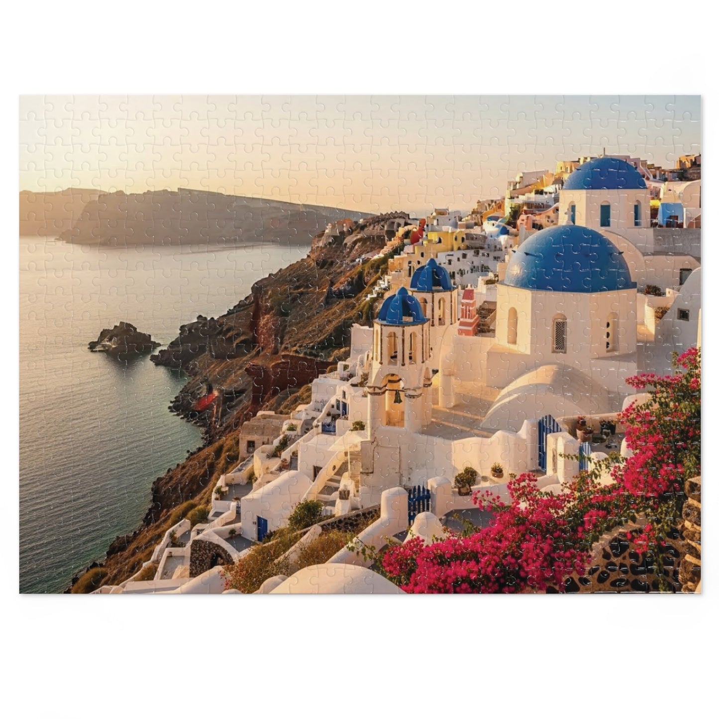 Santorini Sunset Cliffside Jigsaw Puzzle ☀️ Blue Domes Over the Aegean Sea