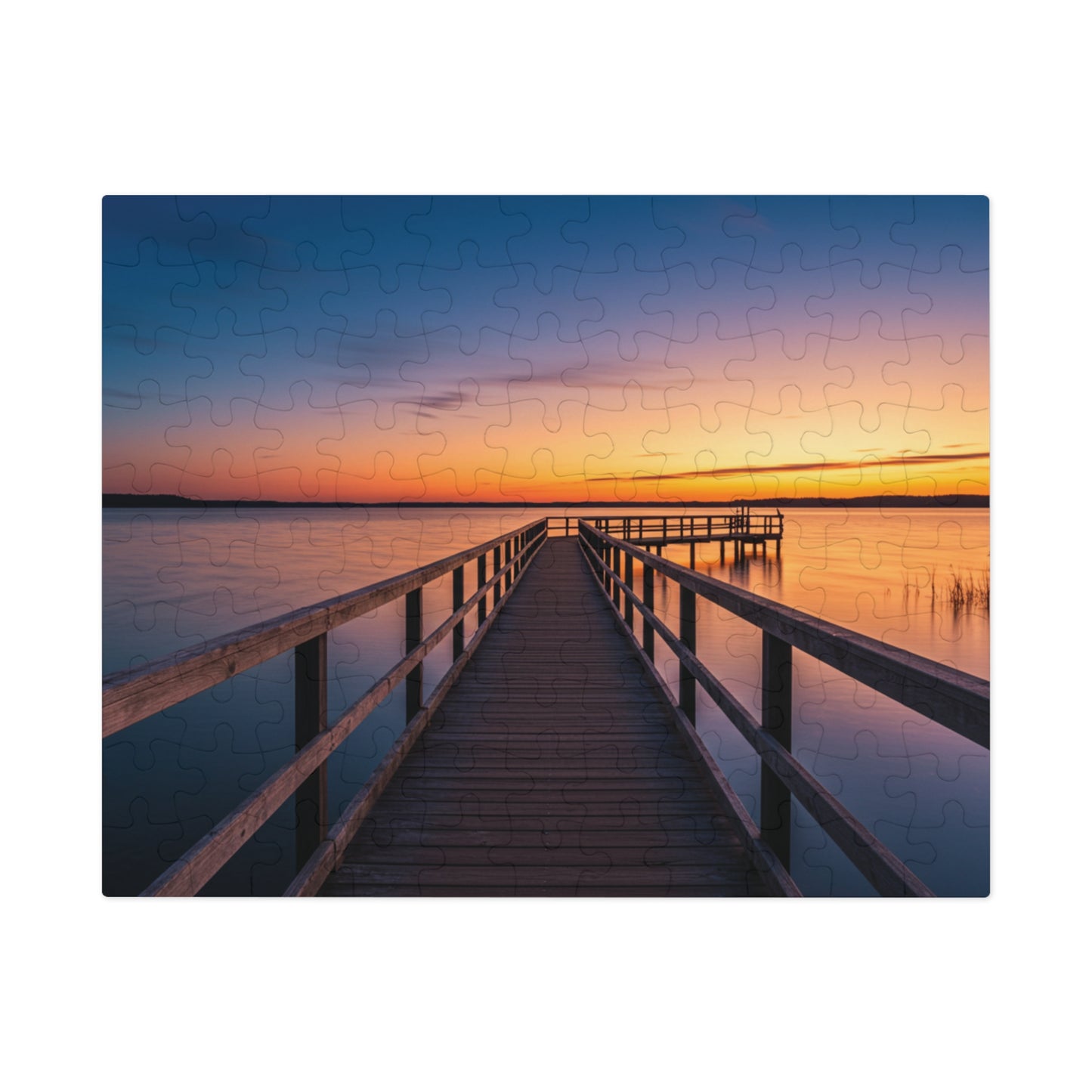 Sunset Jigsaw Puzzle with Tin, Boardwalk Sunset Puzzle – Soothing Waterscape Jigsaw for Relaxation, Peaceful Sunset Landscape Puzzle