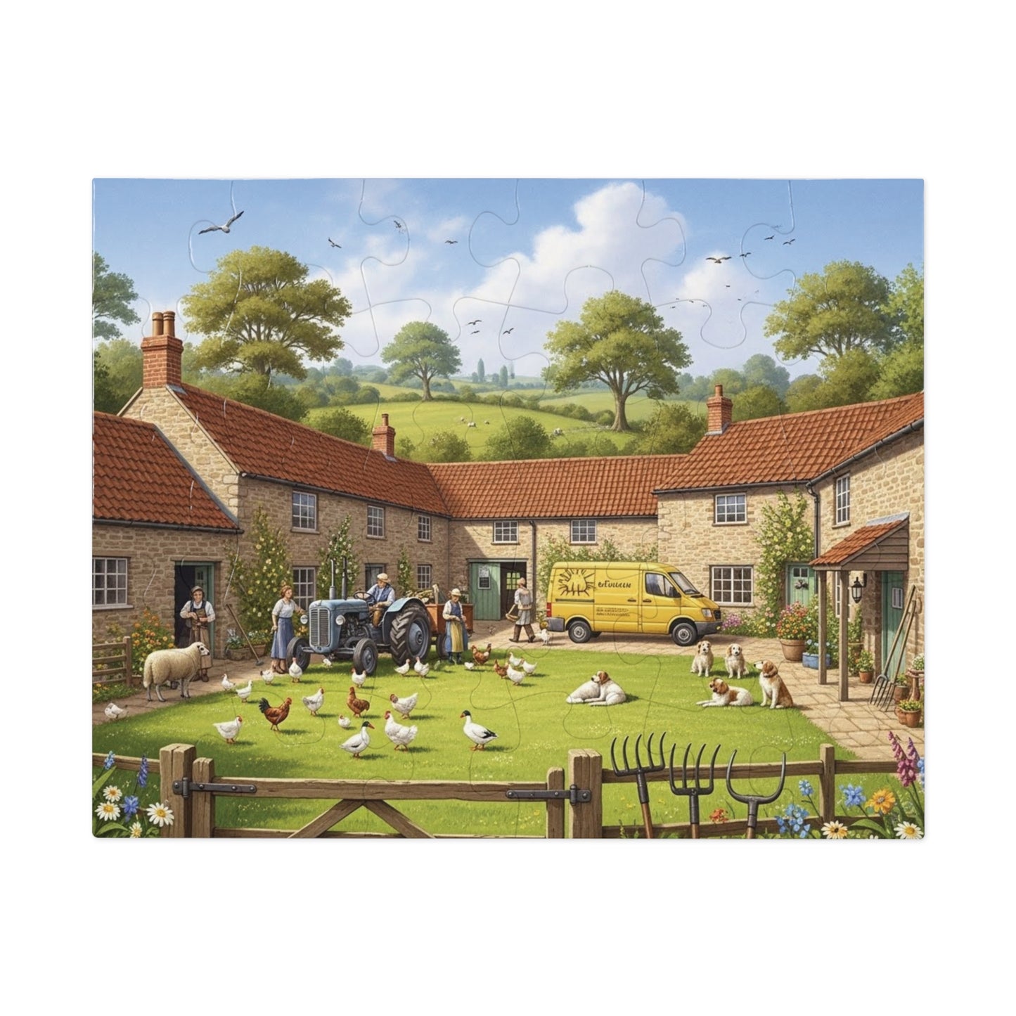 Countryside Village Farm Jigsaw Puzzle with Dogs Chickens and Sheep