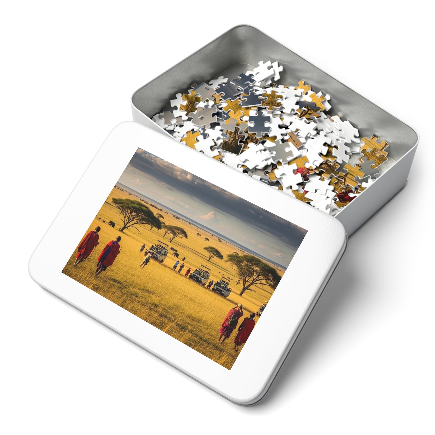 African Savanna Safari Jigsaw Puzzle 🦁 Golden Plains, Acacia Trees & Wildlife Adventure Scene