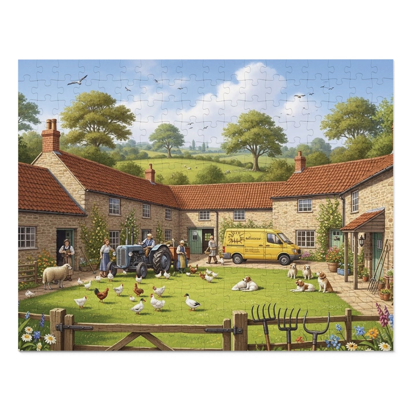 Countryside Village Farm Jigsaw Puzzle with Dogs Chickens and Sheep