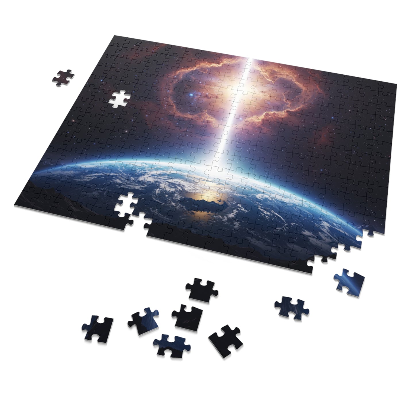 110, 252, 500, 1000, 2000 Planet Earth in Lightbeam Puzzle – Space Explorer Theme | Space Earth Art Jigsaw | Galaxy Scene | Earth from Space View