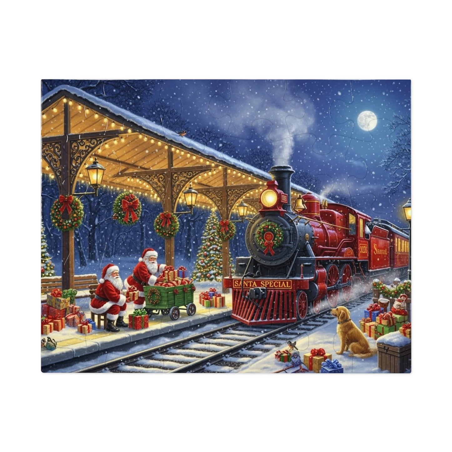 Santa Special Christmas Train Jigsaw Puzzle Magical Winter Night Scene