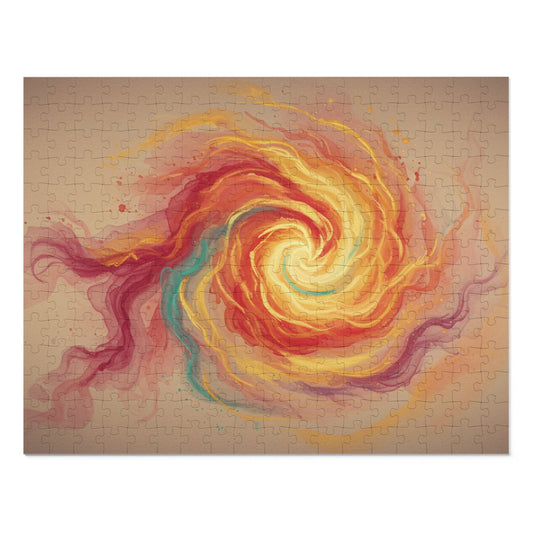 110, 252, 500, 1000, 2000 Colorful Spiral Jigsaw Puzzle, Radiant Fire Spiral, Abstract Energy Wall Art Puzzle, Whirl of Flame, Cosmic Flame Twist, Sunburst Swirl, Golden Energy Flow