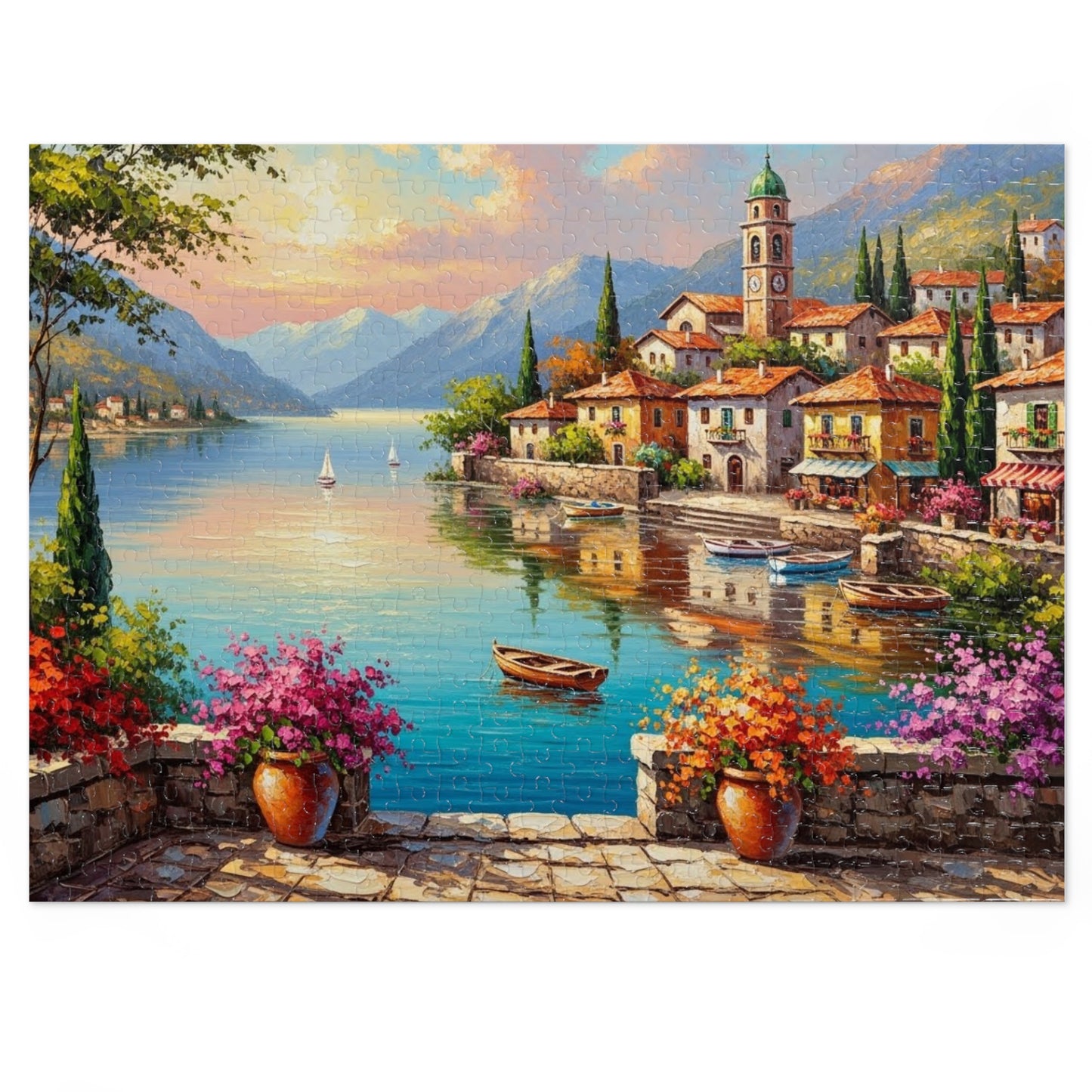 Mediterranean Lakeside Village Jigsaw Puzzle