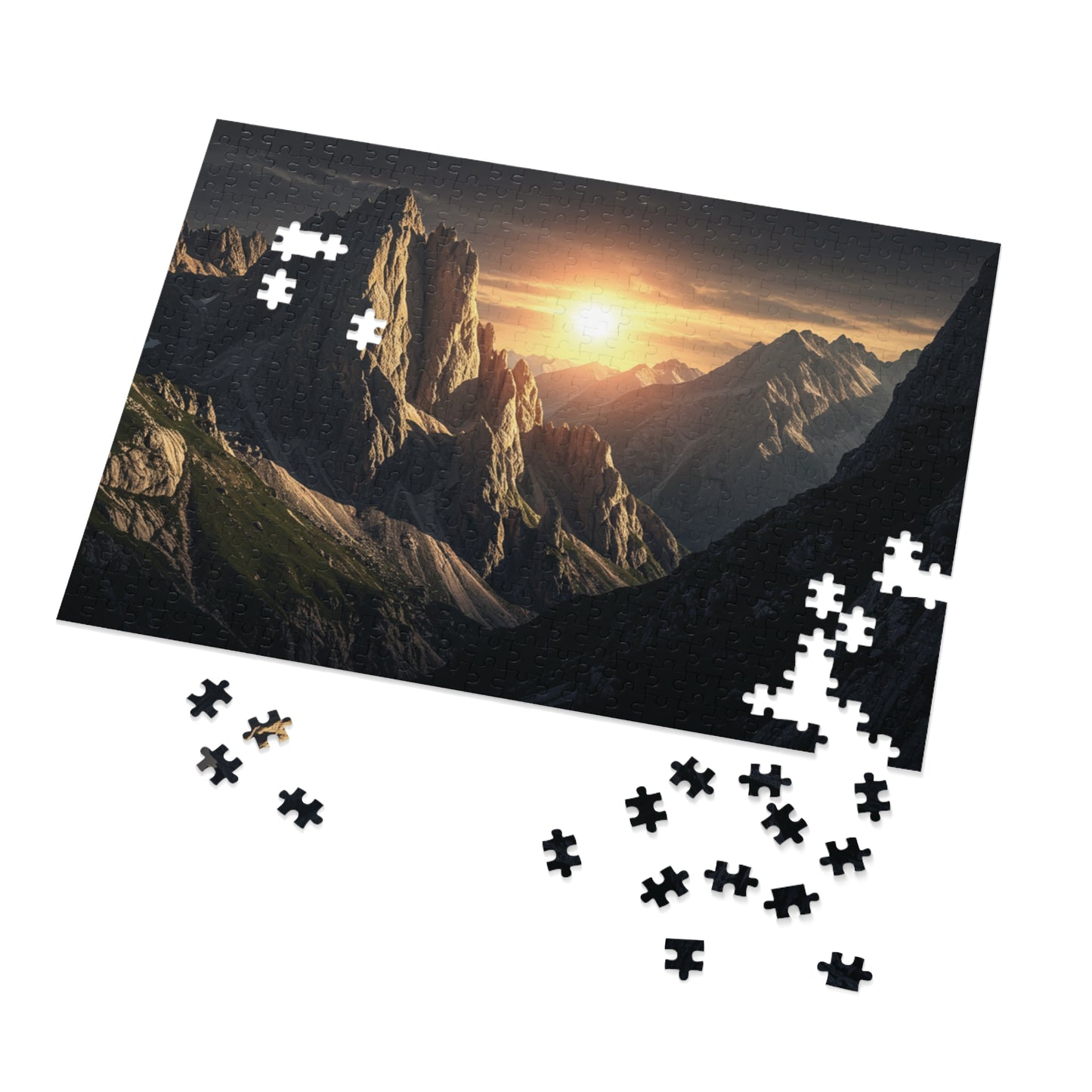 110, 252, 500, 1000, 2000 Golden Mountain Sunrise Jigsaw Puzzle – Dramatic Peaks, Sunset Glow, Nature-Inspired Gift in Collector’s Tin