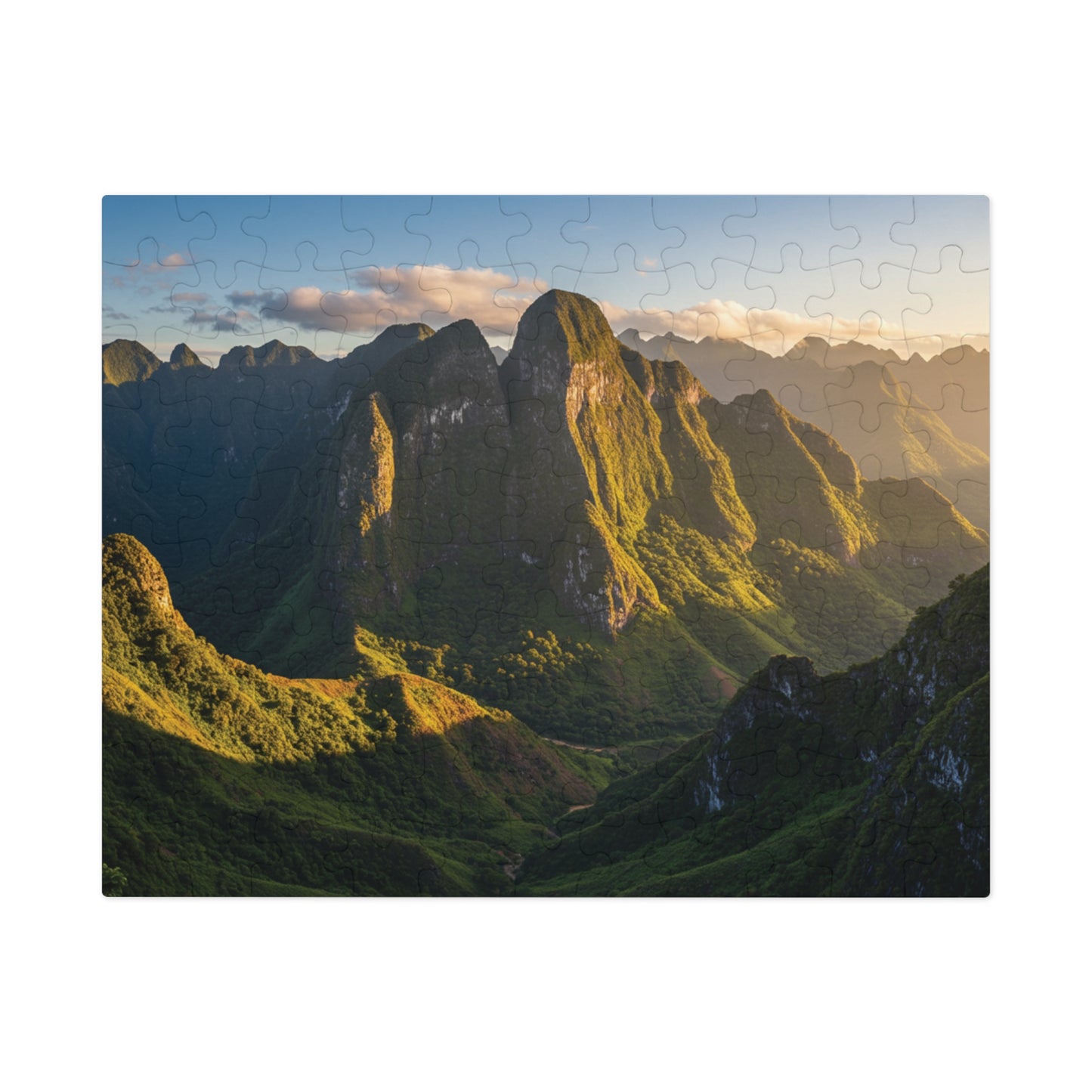 110, 252, 500, 1000, 2000 Jigsaw Puzzle, Sunlit Mountain Valley Jigsaw Puzzle – Lush Green Peaks & Scenic Trail View | Nature Puzzle Gift | Relaxing Landscape Puzzle for Adults & Teens