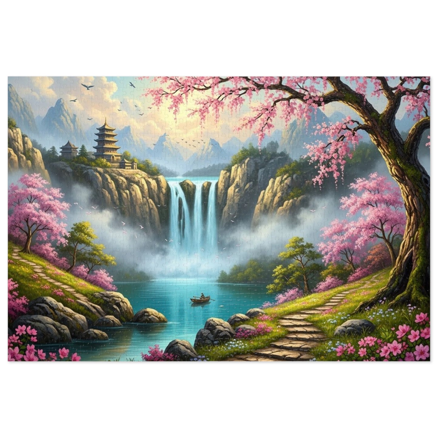 Cherry Blossom Waterfall Jigsaw Puzzle