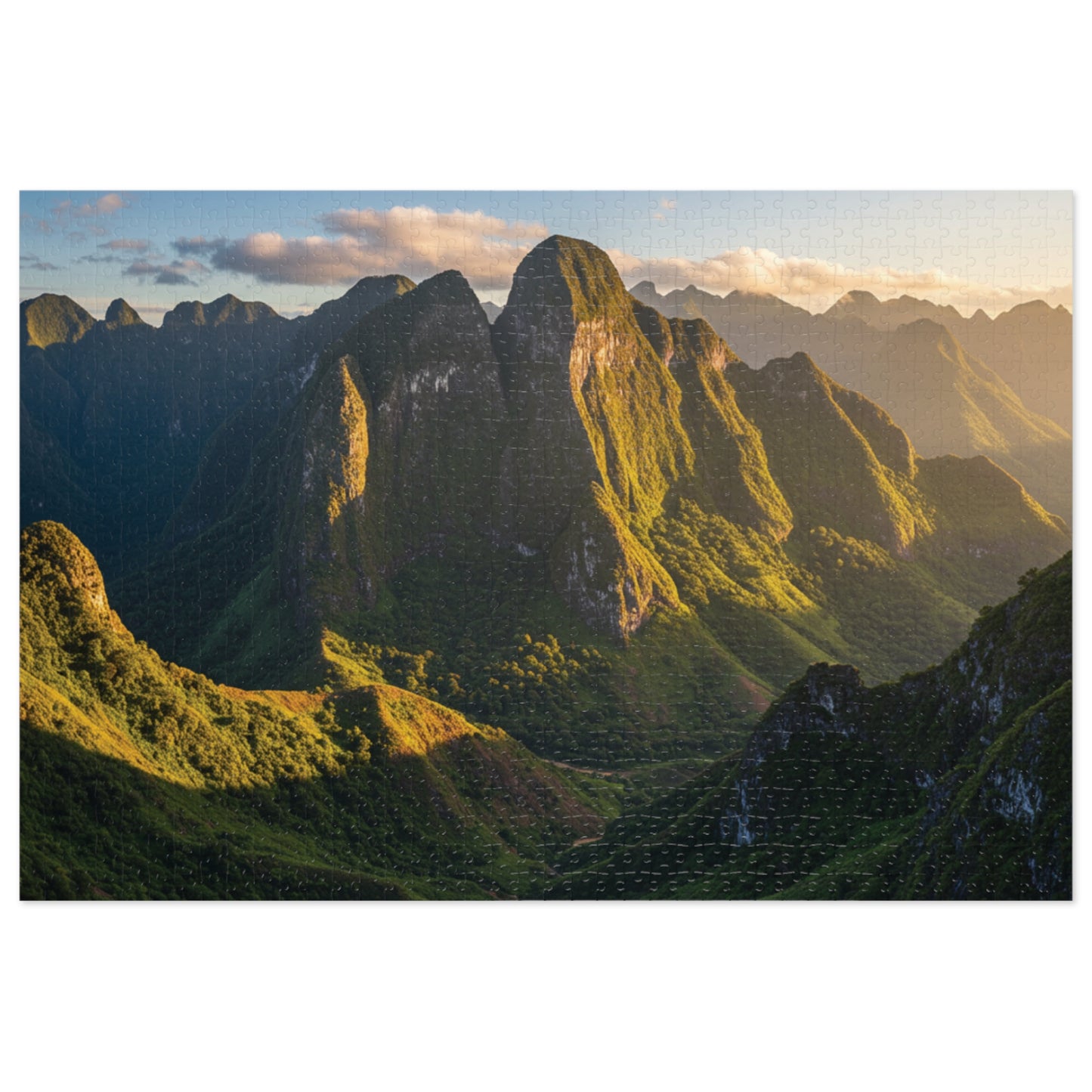 110, 252, 500, 1000, 2000 Jigsaw Puzzle, Sunlit Mountain Valley Jigsaw Puzzle – Lush Green Peaks & Scenic Trail View | Nature Puzzle Gift | Relaxing Landscape Puzzle for Adults & Teens