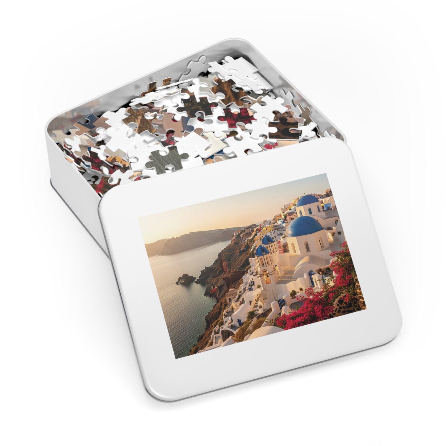 Santorini Sunset Cliffside Jigsaw Puzzle ☀️ Blue Domes Over the Aegean Sea