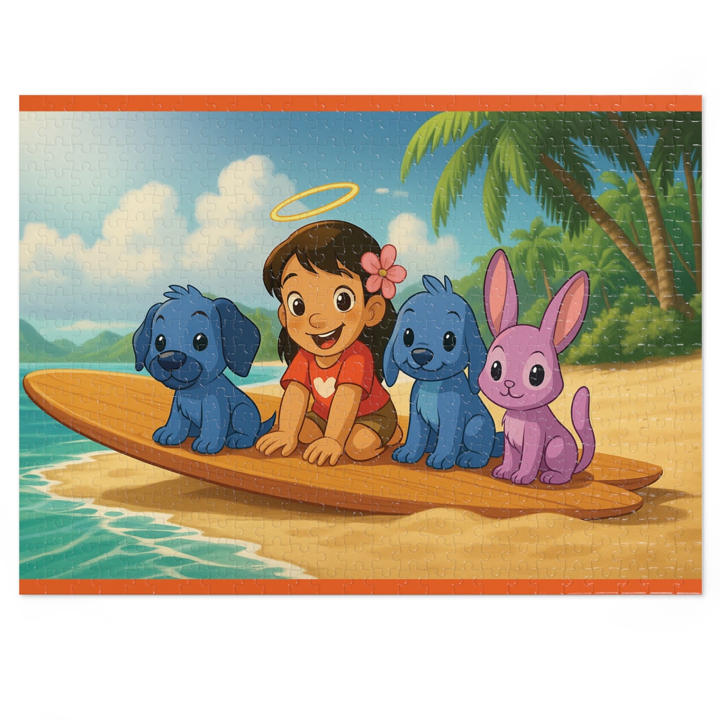 30, 110, 252, 500 Tropical Island Friends Puzzle, Wholesome Surfboard Companions Jigsaw, Adorable Island Adventure Puzzle, Bright Ocean Friends Puzzle