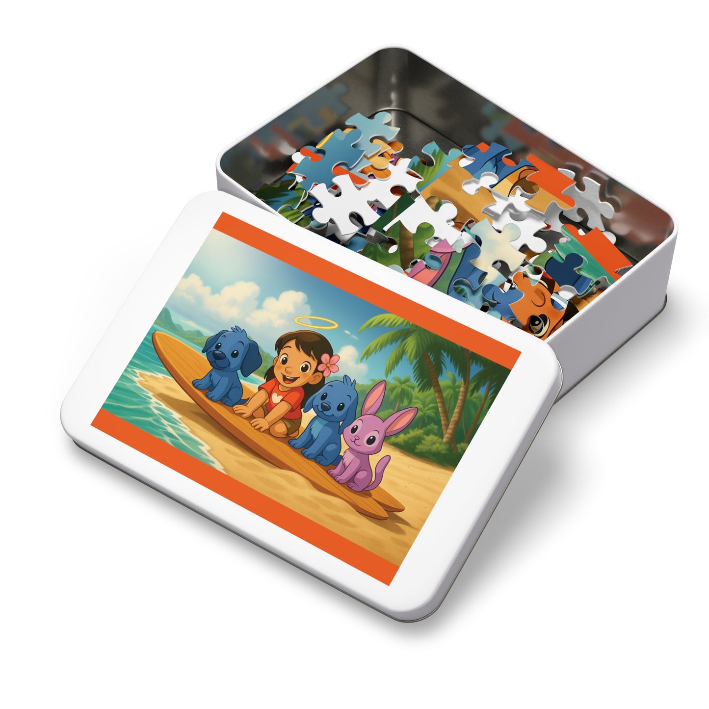 30, 110, 252, 500 Tropical Island Friends Puzzle, Wholesome Surfboard Companions Jigsaw, Adorable Island Adventure Puzzle, Bright Ocean Friends Puzzle