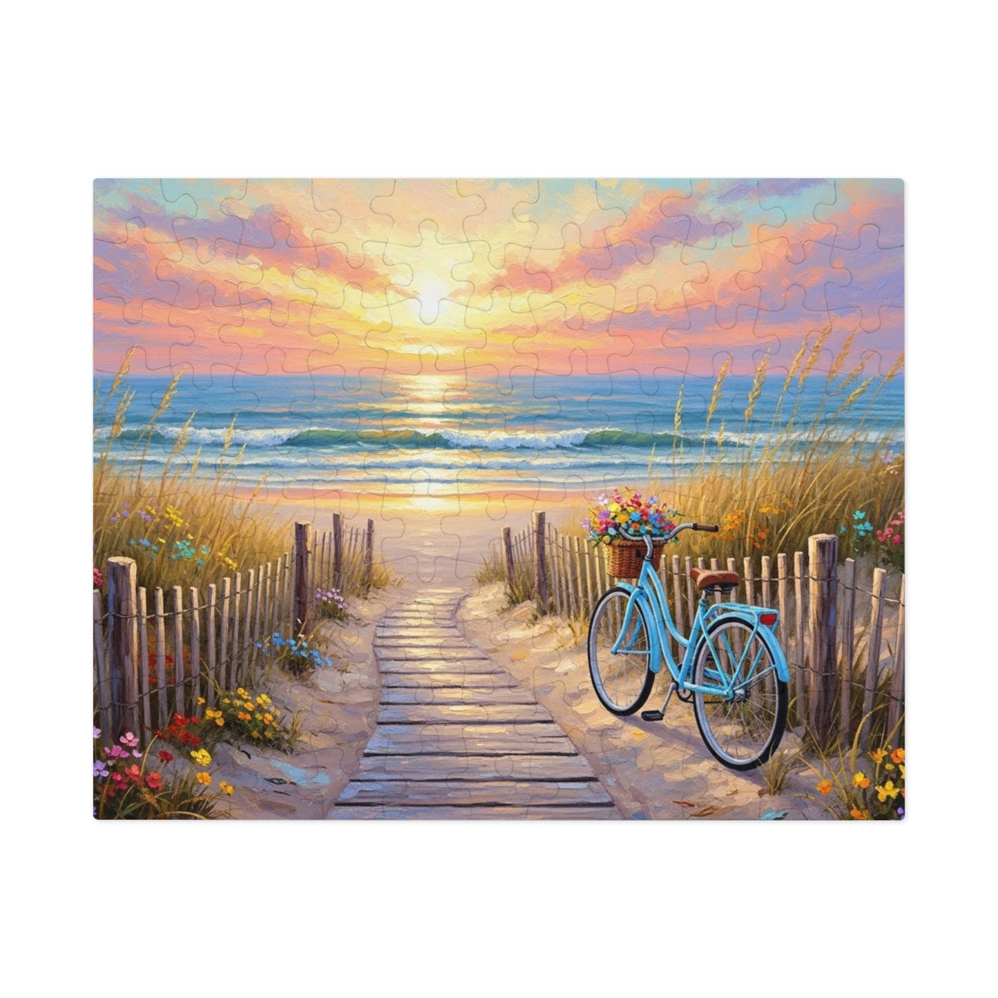 Beach Boardwalk at Sunset Puzzle 🧩 Serene Ocean Landscape Art
