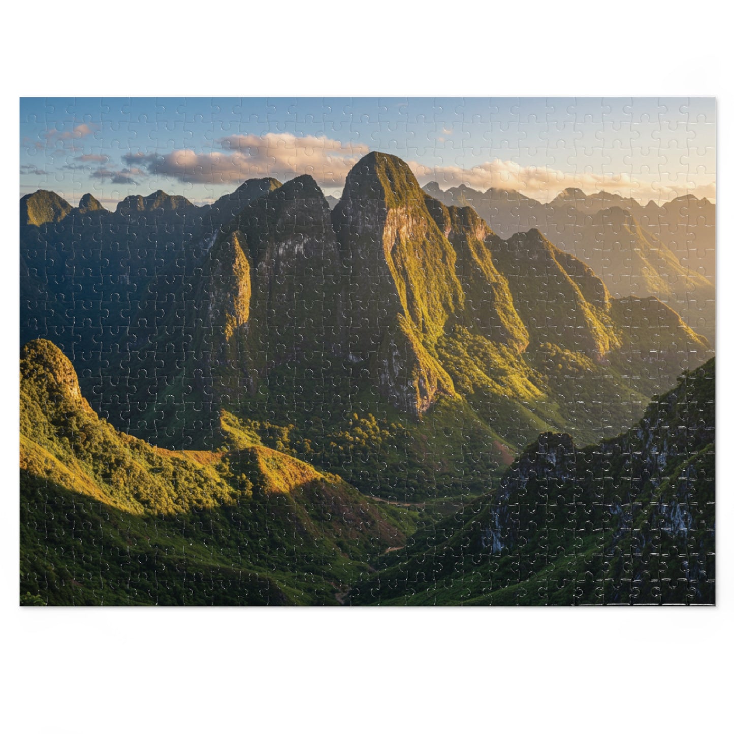 110, 252, 500, 1000, 2000 Jigsaw Puzzle, Sunlit Mountain Valley Jigsaw Puzzle – Lush Green Peaks & Scenic Trail View | Nature Puzzle Gift | Relaxing Landscape Puzzle for Adults & Teens