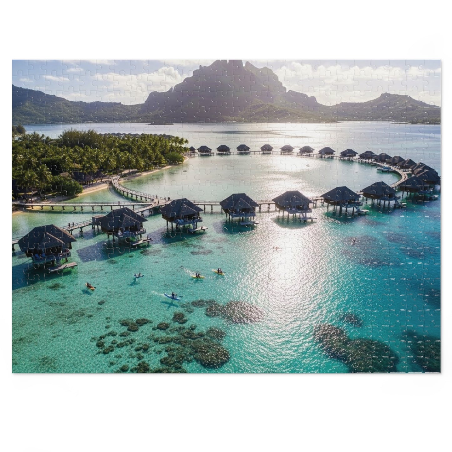 Bora Bora Overwater Bungalows Jigsaw Puzzle 🌴 Crystal Lagoon, Tropical Island Paradise & Luxury Resort View