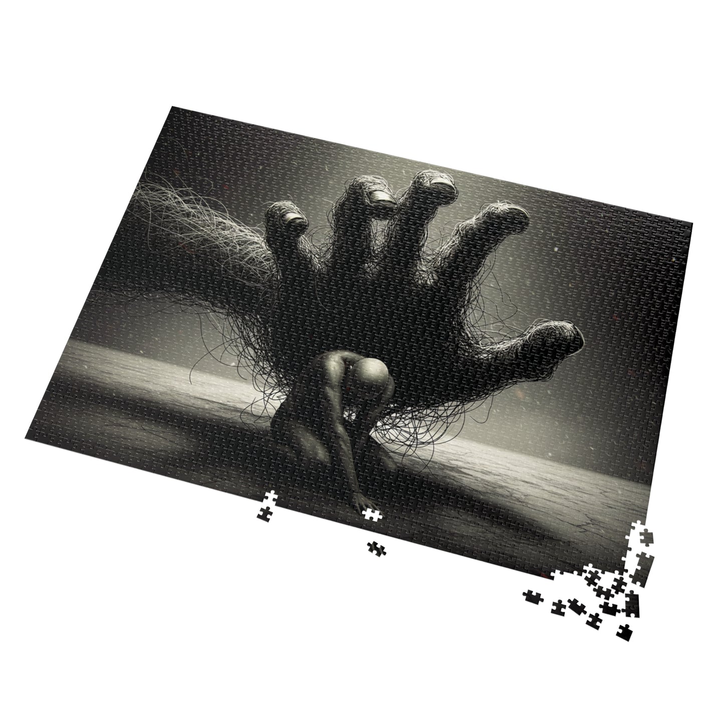 110, 252, 500, 1000, 2000 Dark Abstract Wire Hand Jigsaw Puzzle, Tangled Hand and Kneeling Figure, Oppression and Chaos Puzzle
