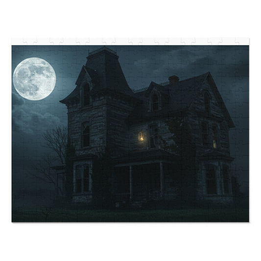 110, 252, 500, 2000 Haunted House Jigsaw Puzzle with Tin, Haunted House Under Full Moon – Spooky Puzzle for Halloween Nights, Ghostly Manor Puzzle, Abandoned House in Moonlight, The Forgotten Estate