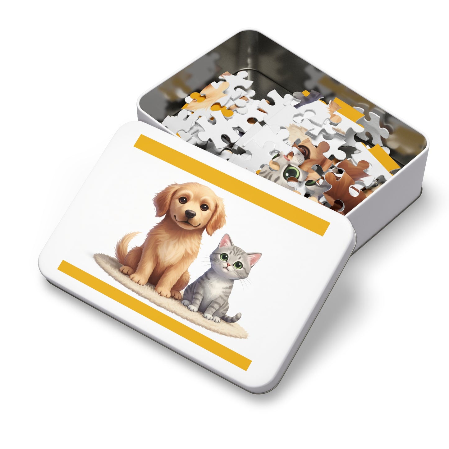 30, 110, 252 Jigsaw Puzzle| Adorable Puppy and Kitten Puzzle | Cute Pet Duo Jigsaw | Whimsical Animal Illustration for Kids & Pet Lovers | Multiple Sizes Available