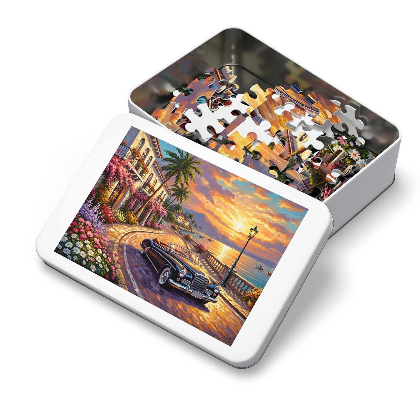 Vintage Convertible Coastal Sunset Jigsaw Puzzle