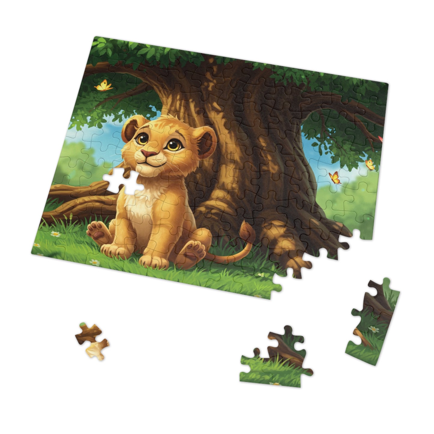 30, 110, 252, 500 Adorable Lion Cub Jigsaw Puzzle with Tin, Little Lion Under the Tree – Nature Puzzle for Children & Animal Lovers, Whimsical Wildlife for Kids & Families