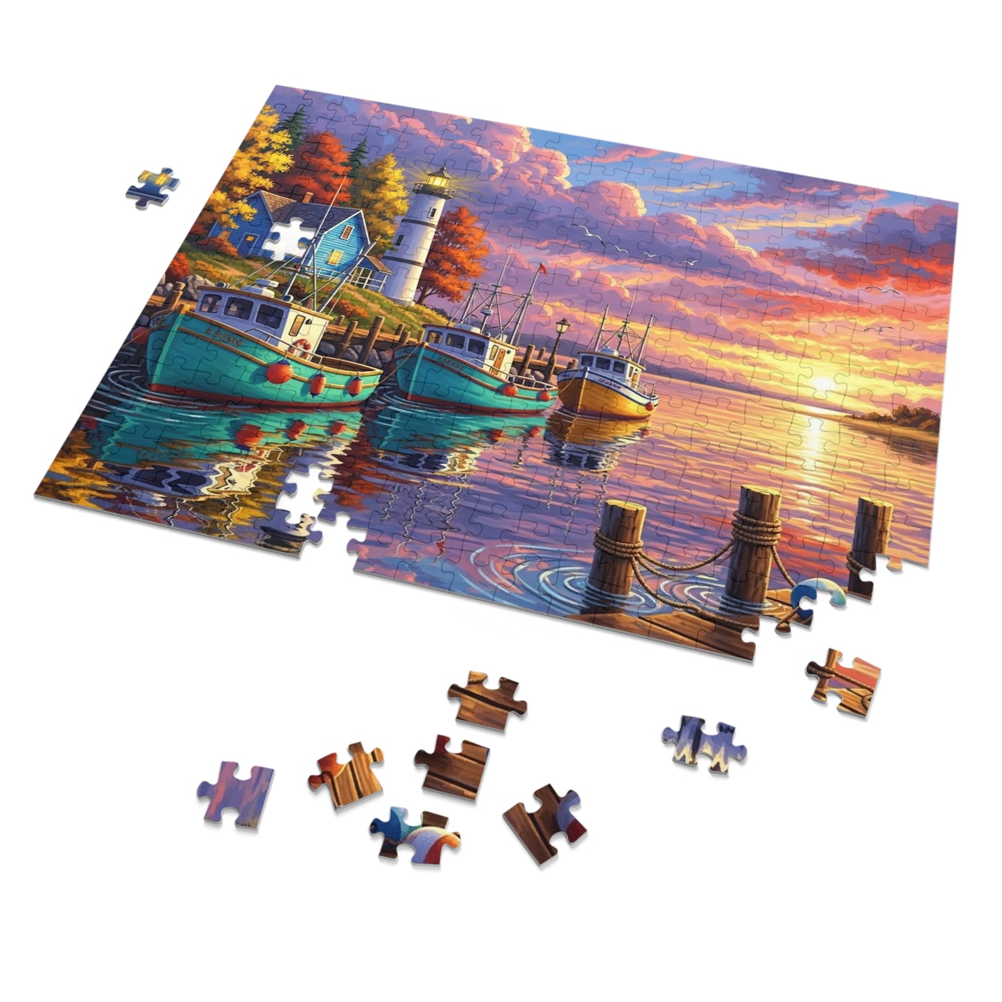 Autumn Harbor Lighthouse Jigsaw Puzzle