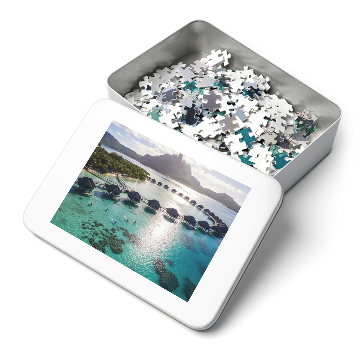Bora Bora Overwater Bungalows Jigsaw Puzzle 🌴 Crystal Lagoon, Tropical Island Paradise & Luxury Resort View