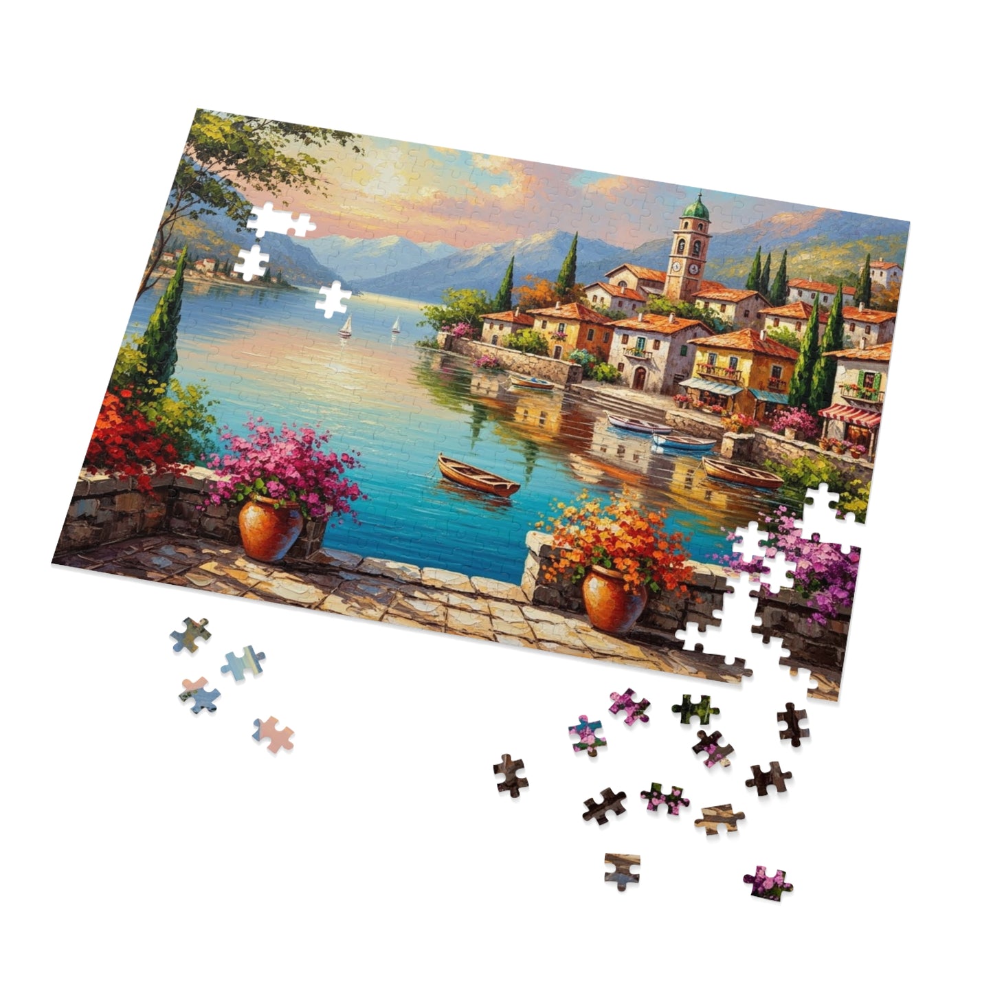 Mediterranean Lakeside Village Jigsaw Puzzle
