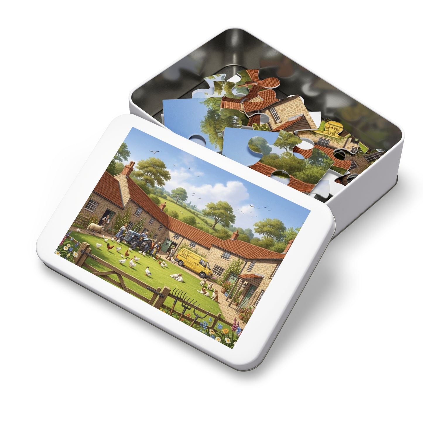 Countryside Village Farm Jigsaw Puzzle with Dogs Chickens and Sheep