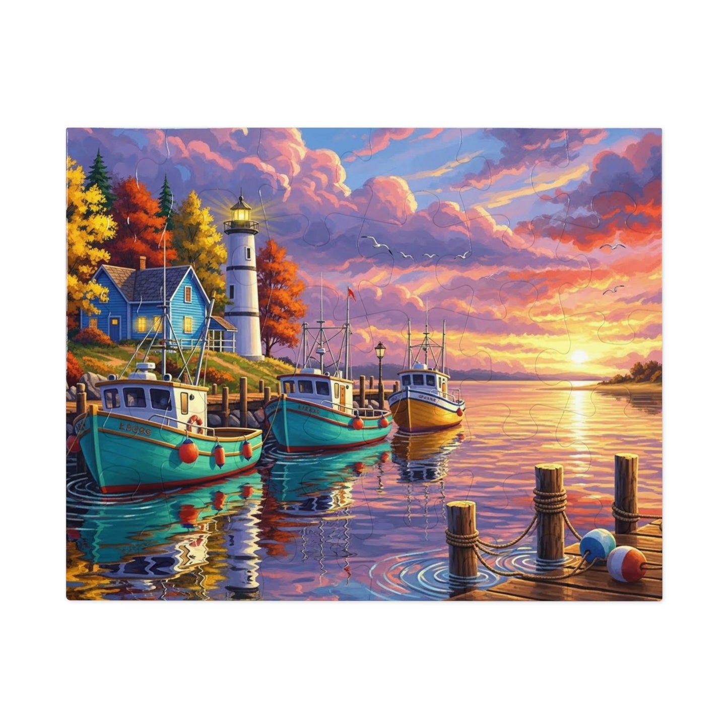 Autumn Harbor Lighthouse Jigsaw Puzzle