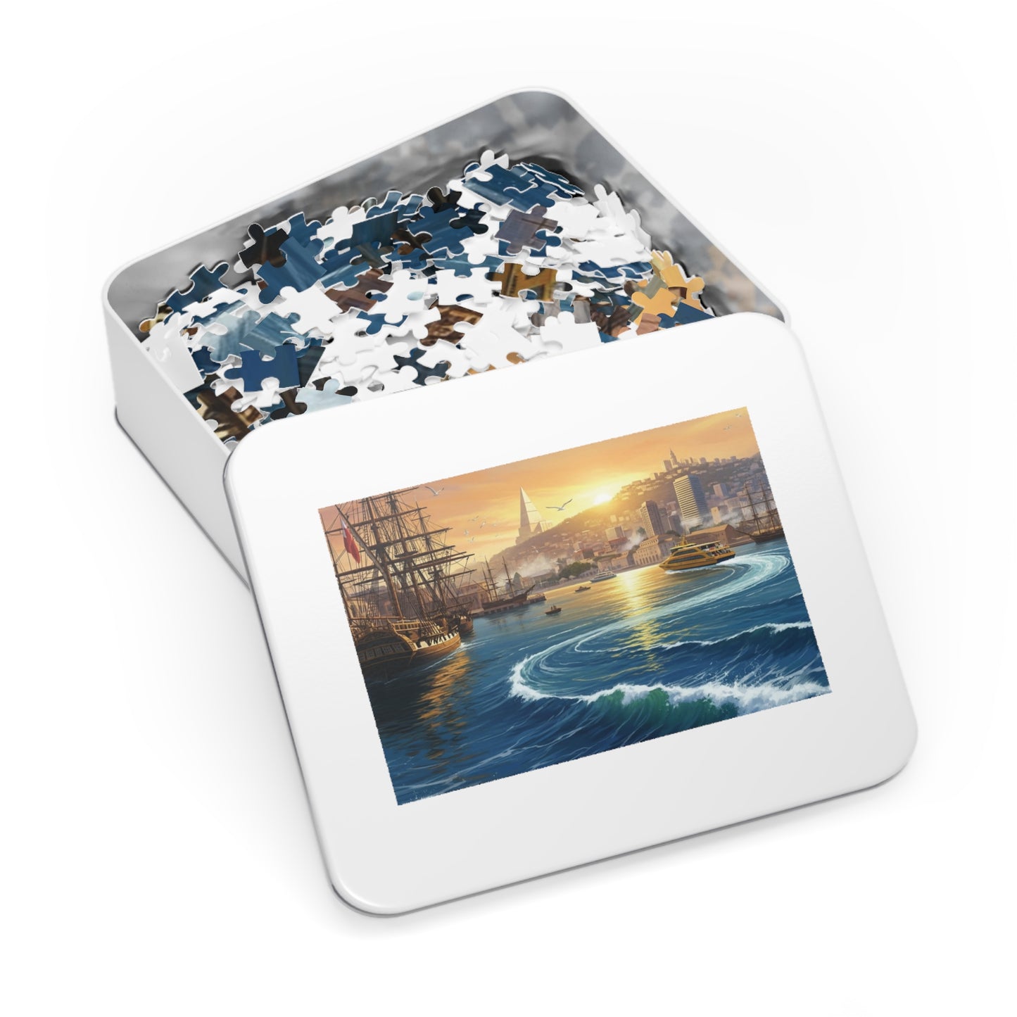 Sunset Harbor Jigsaw Puzzle |  Coastal City Sailing