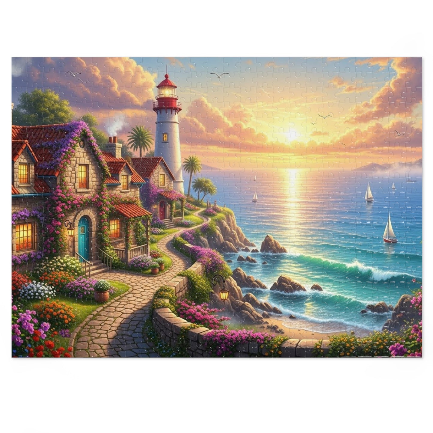 Coastal Lighthouse Sunset Jigsaw Puzzle
