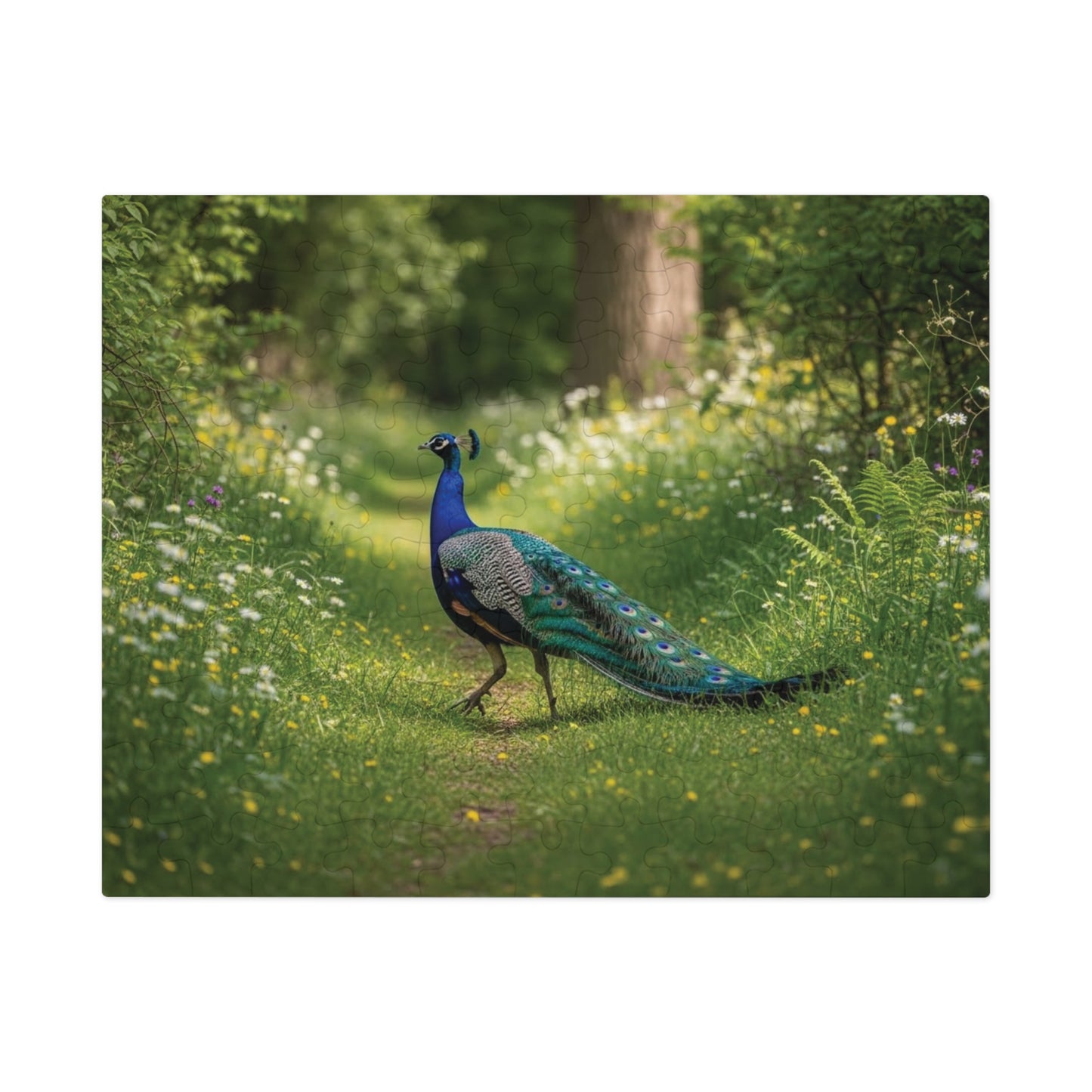 Peacock in Wildflower Garden Jigsaw Puzzle (with Tin) — 500-Piece Nature Puzzle Gift
