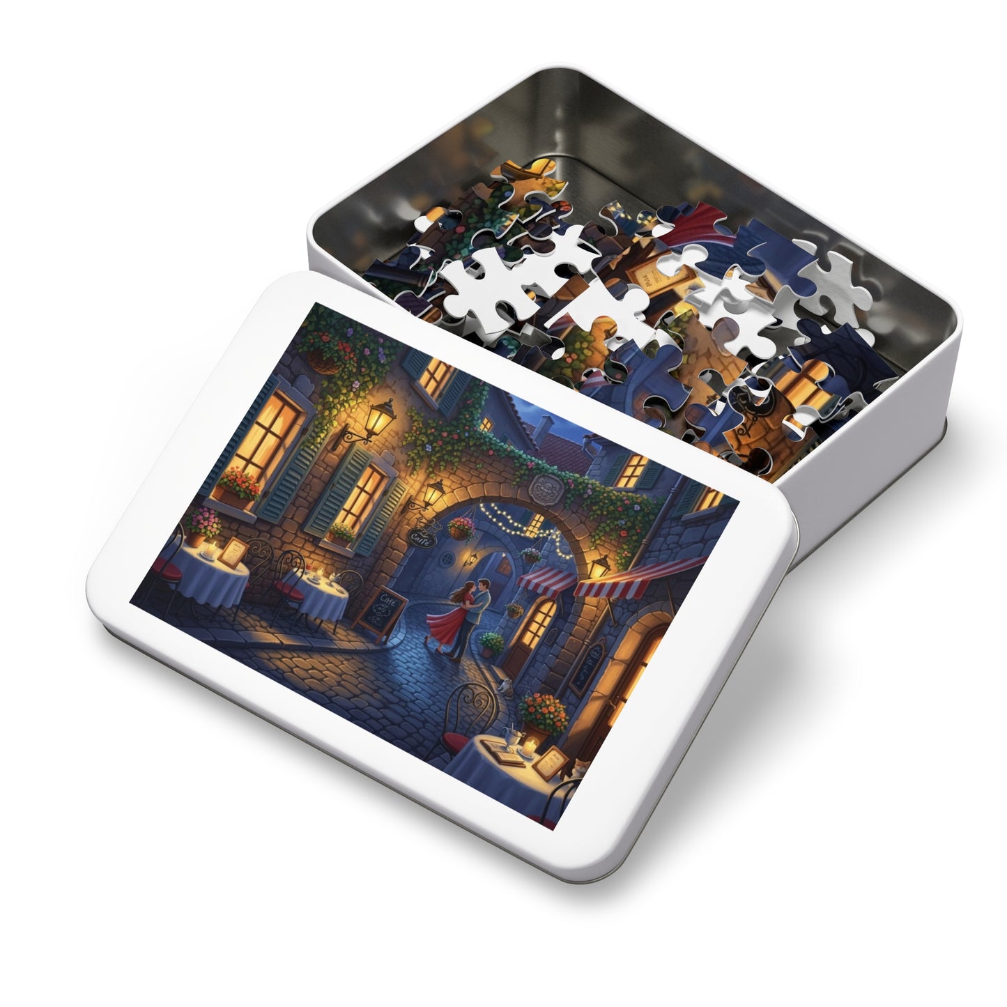 Romantic Café Alley Jigsaw Puzzle | Cozy European Evening Scene