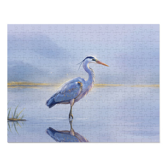 110, 252, 500, 1000, 2000 pc Heron Lake Jigsaw Puzzle, Elegant Bird Standing in Tranquil Waters, Peaceful Nature Puzzle, Tranquil Bird Puzzle