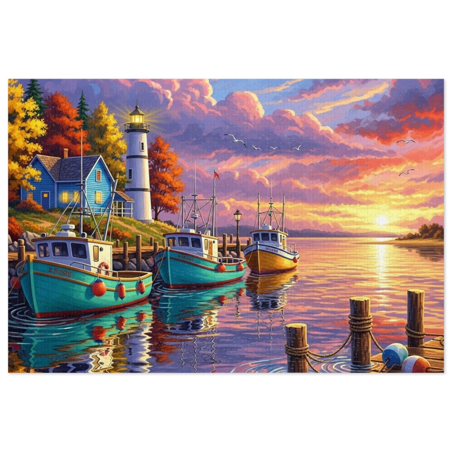 Autumn Harbor Lighthouse Jigsaw Puzzle